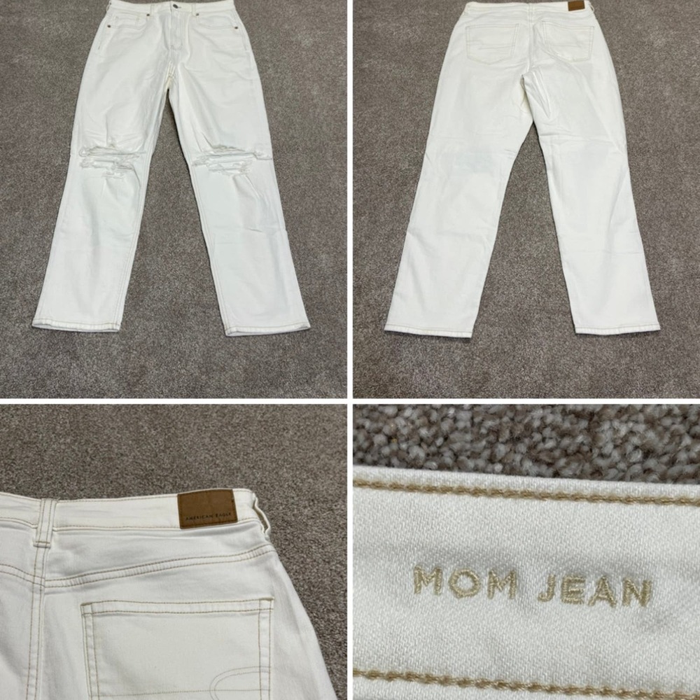 American Eagle womens mom jeans sz 12R high waist off white distress denim retro